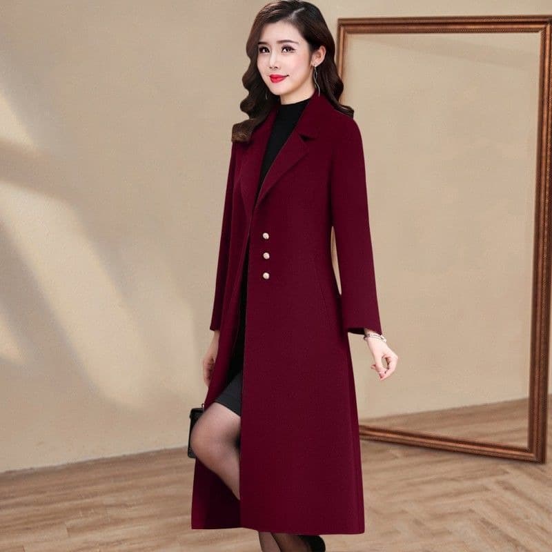 New Amazon European and American Autumn and Winter Windbreaker Woolen Jacket Women's New Slim Fit Over-the-Knee Windbreaker