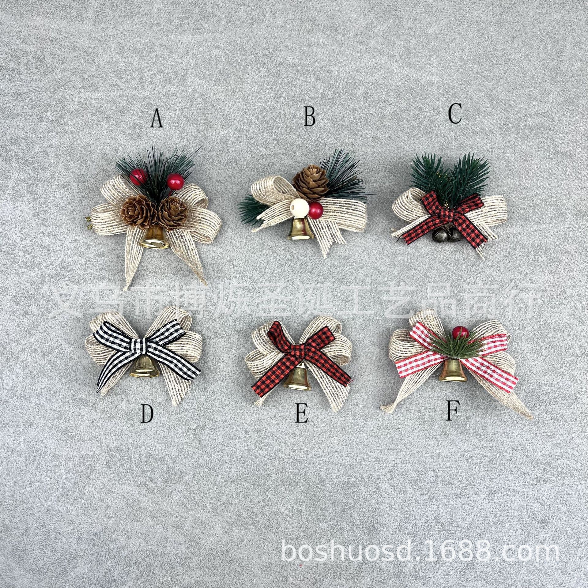 Cross-border Hot Selling Christmas Tree Ornament Mini Bell Bow Christmas Decoration Gift Accessories Linen