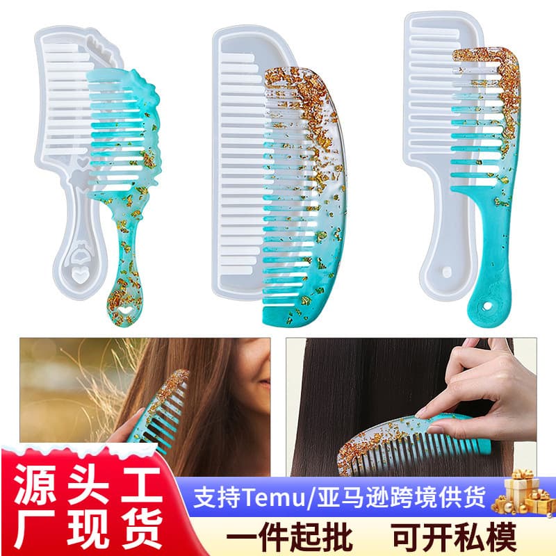 Retro Silicone Comb Mold for UV Resin and Crystal Drip Glue, Mirror Finish, Ladies' Popular DIY Hair Comb Mold, Irregular Shape