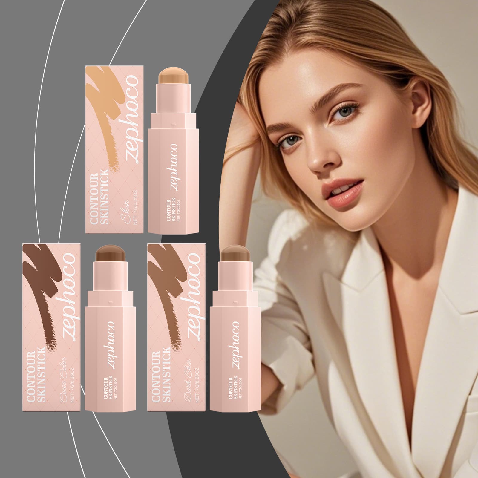 Zephoco Silky 3D Contour Stick Series Lightweight Skin-Hugging Texture Contour Moisturizing for Daily Makeup Look