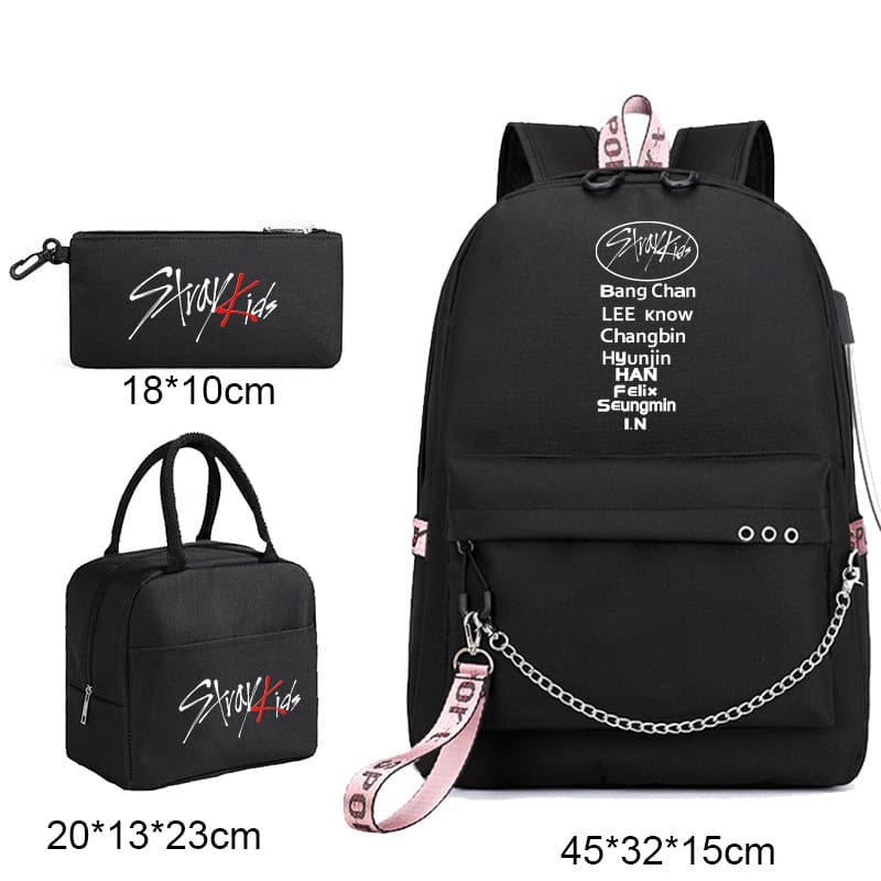 stray kids celebrity peripheral pattern lunch bag pencil bag three-piece school bag backpack school bag