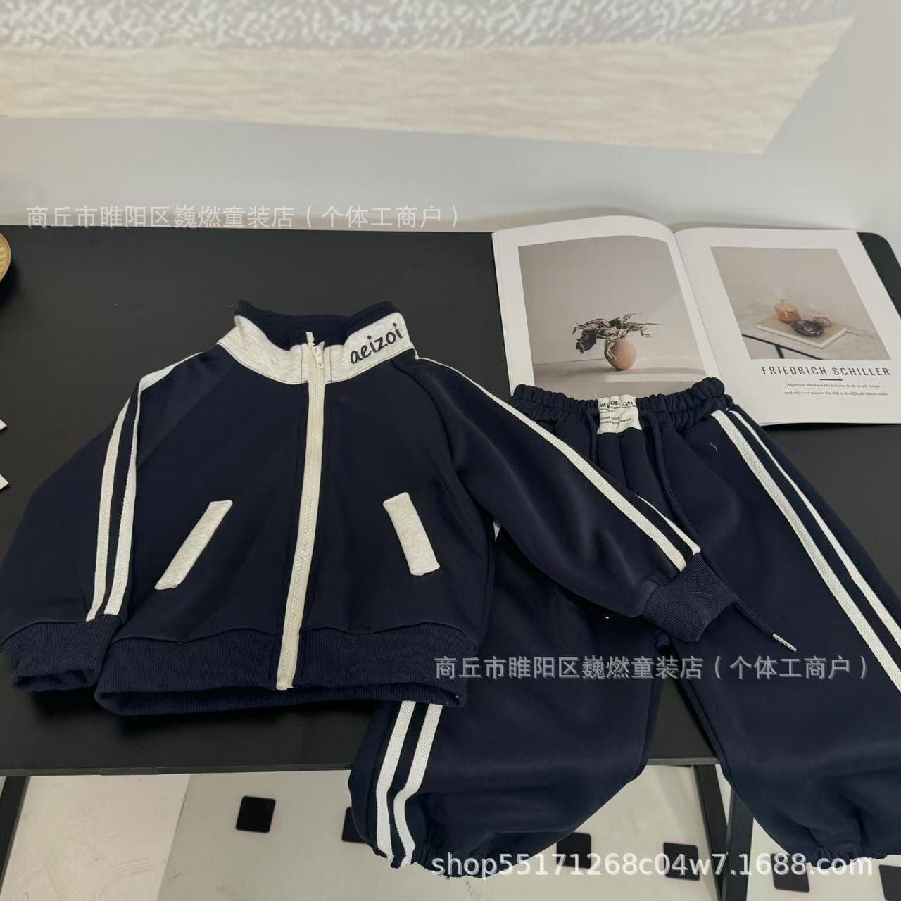 2025 New Children's Set Boys and Girls Color Block Embroidery Two-Piece Casual Parent-Child Outfit Brushed Fashion for Toddlers and Kids