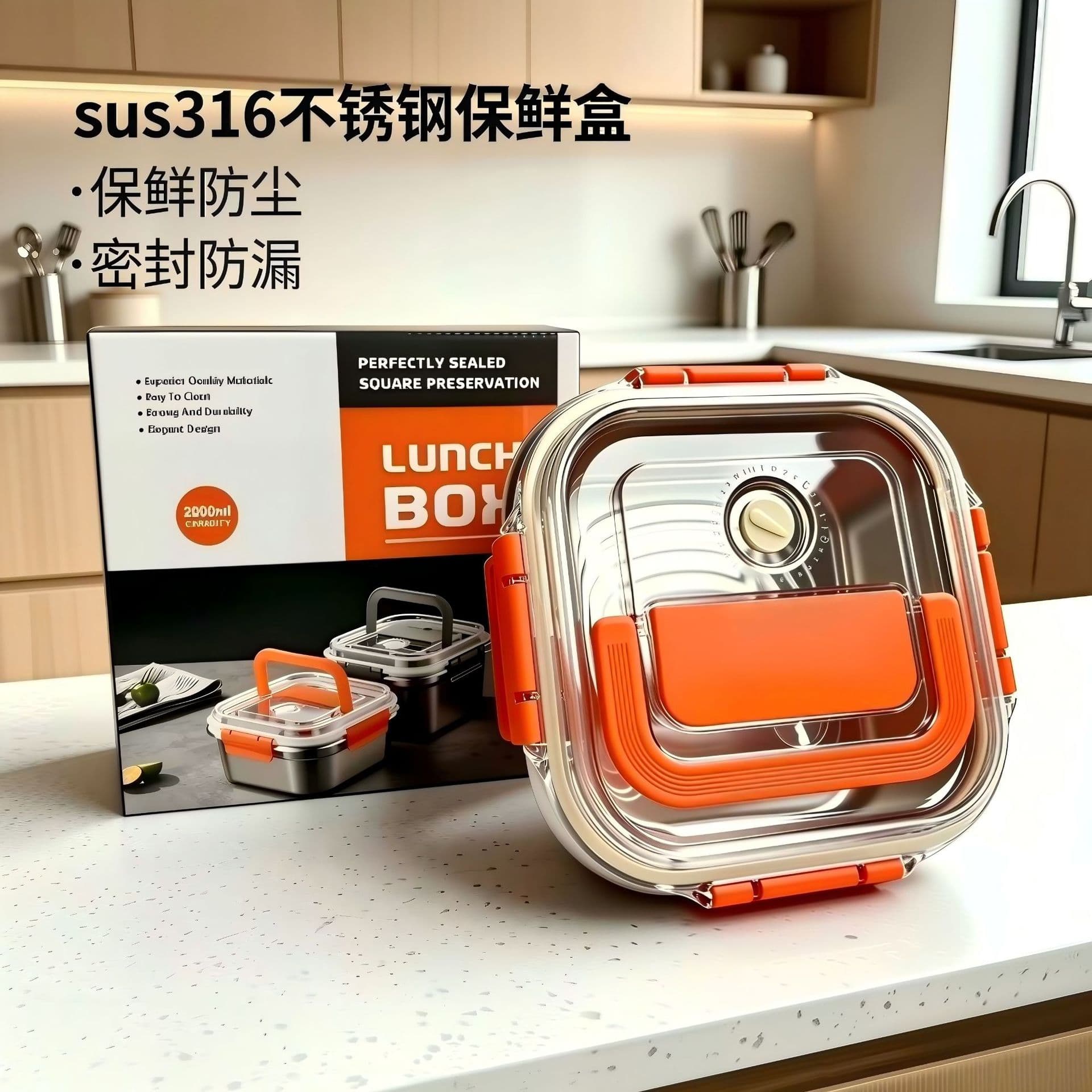 Cross-Border SUS316 Stainless Steel Sealed Refrigerator Storage Box Work Lunch Box Fruit Lunch Box Portable Lunch Box Fresh-Keeping Box
