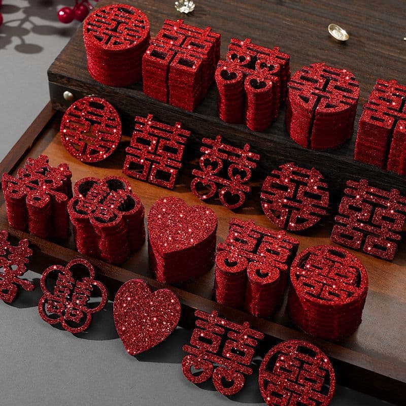Mini Hand-thrown Double Happiness for Wedding Bed Scattering, Creative Wedding Fruit Plates, Small Double Happiness for Stairs