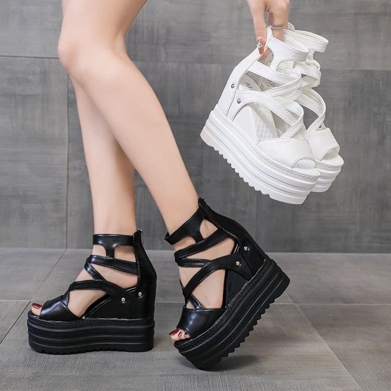 Spring and Summer New Wedge Heel Height Increasing Sandals for Women, Thick Platform Chunky Heel Versatile Fashion Heel Waterproof Platform Peep Toe Sandal Boots