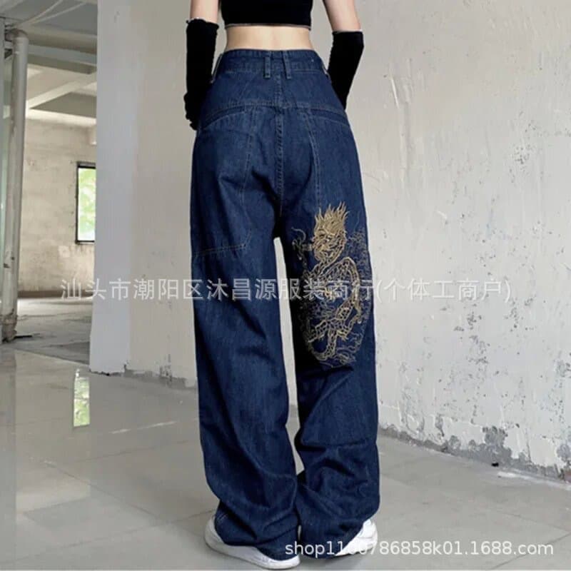 Cross-border trade American hip-hop printed jeans, men's and women's personality street trend loose wide-leg pants