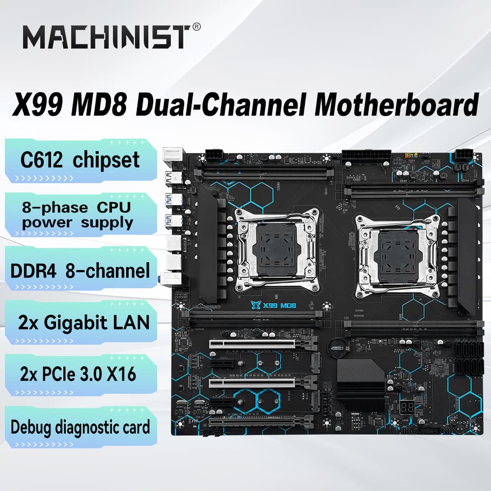MACHINIST X99-MD8 Dual-Way Motherboard DDR4 PCIE X16*2 EATX