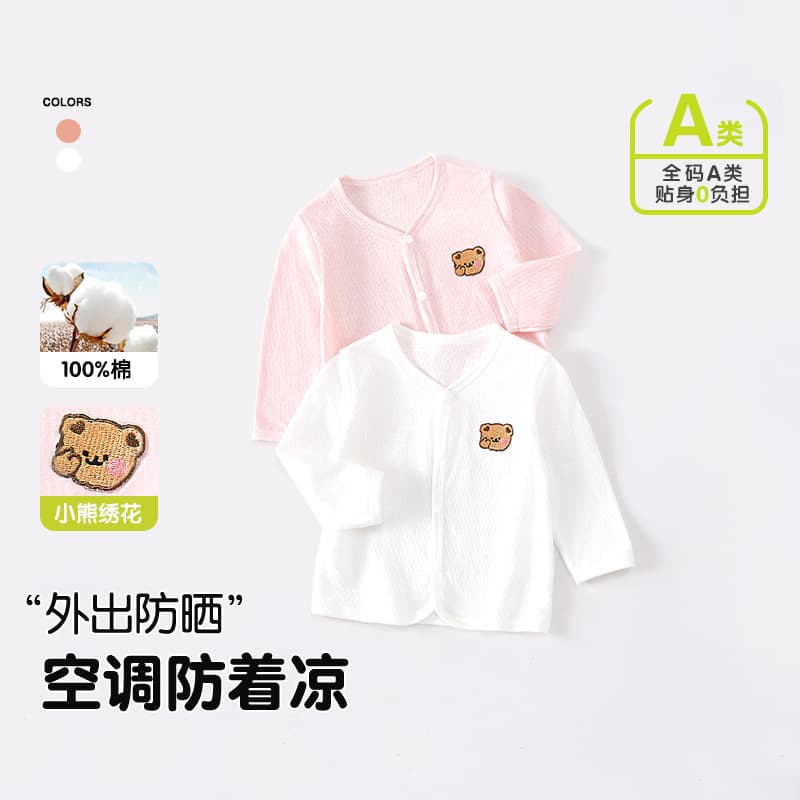 Baby Cardigan Jacket 2026 Spring and Summer Thin Breathable Air-Conditioning Clothing for Children Boys and Girls Summer Sun Protection Clothing Pure Cotton