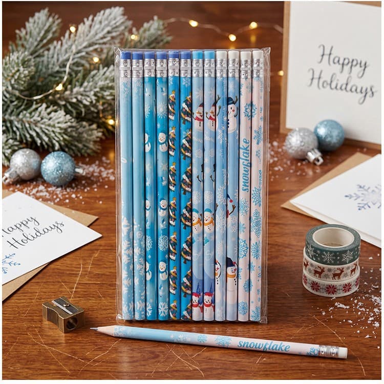 Cross-border cute cartoon snowman pencil primary school student rubber pencil boxed HB pencil stationery children's pencil wholesale