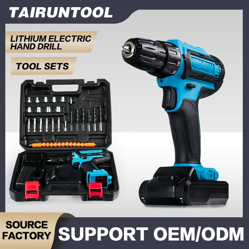 Multi-Function Impact Lithium Drill Cordless Pistol Drill 2 Batteries and 1 Charger Hand Drill Household Electric Screwdriver Power Drill