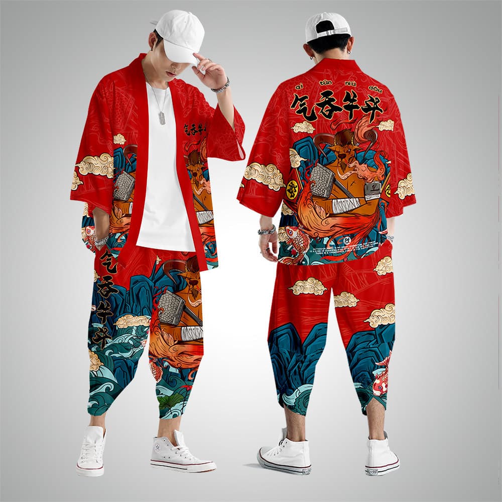 National trend Taoist robe, sun protection clothing, kimono style men's clothing, three-quarter sleeve cardigan shirt, breathtaking Japanese haori
