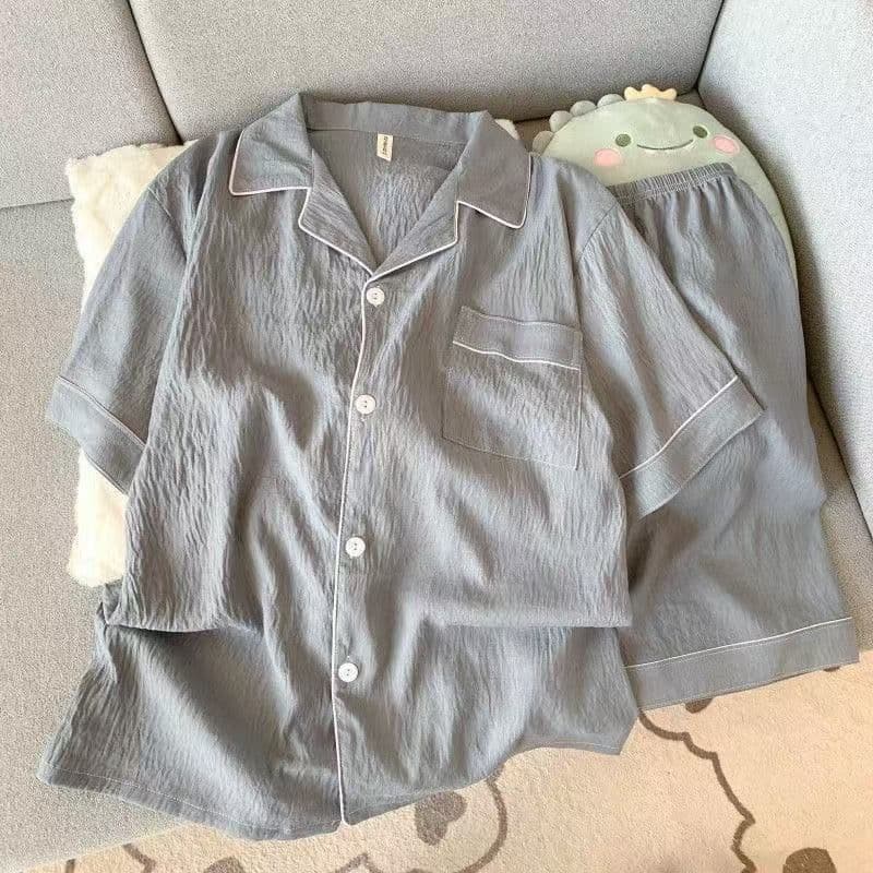 Summer Cloud Cotton Men's Pajamas, Short-Sleeve Shorts, Cardigan, Fashionable Korean Style Large Size Loose Casual Suit for Young and Middle-Aged People