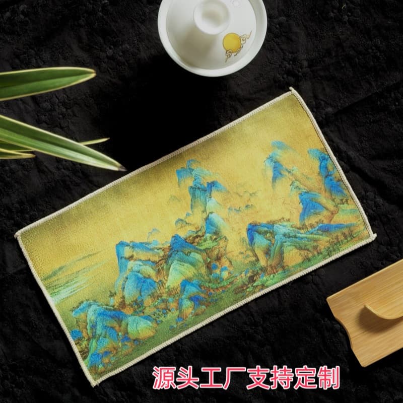 National trend linen-cotton tea towels, super-absorbent coral fleece tea utensils, suede dry brewing mats, handmade tea towels, matcha tea ceremony painted