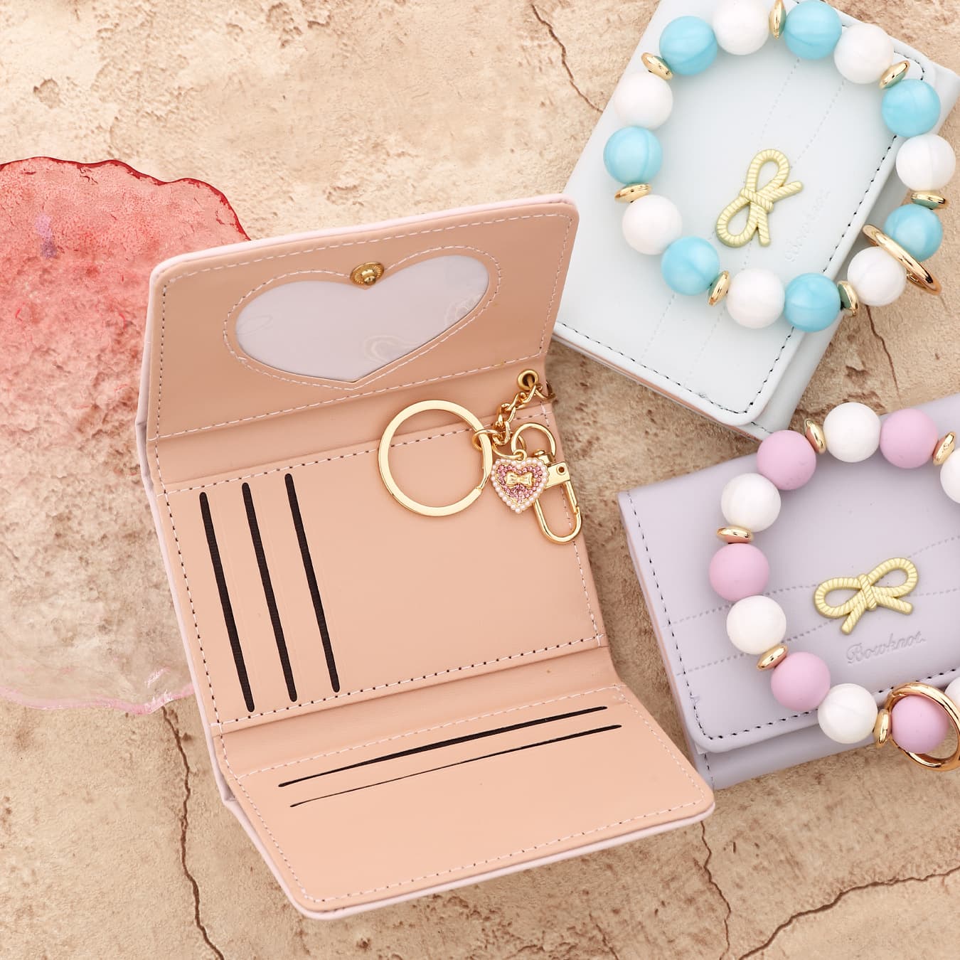 2025 Cross-Border Exclusive Ins Women's Bowknot Simple Korean Short Tri-fold Wallet Heart Lady Wallet