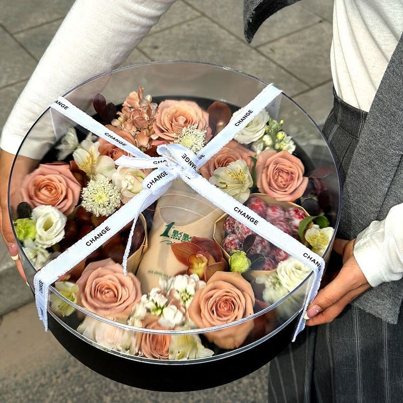 Women's Day Gift Round Box New Panoramic Transparent Flower Fruit Acrylic Gift Box High-End