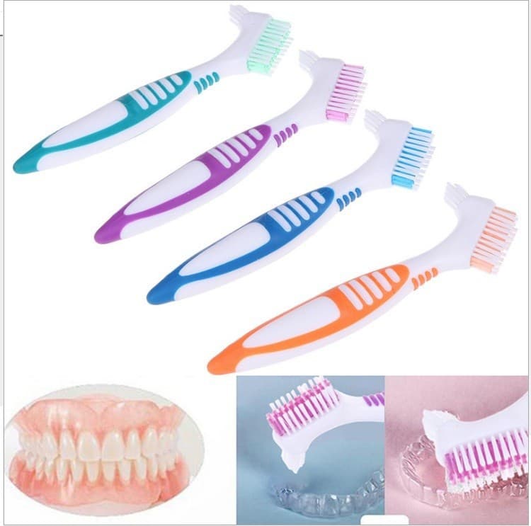 Double-sided Denture Brush for Cleaning False Teeth, Invisible Dental Retainer, Stain Removal, Suitable for Elderly