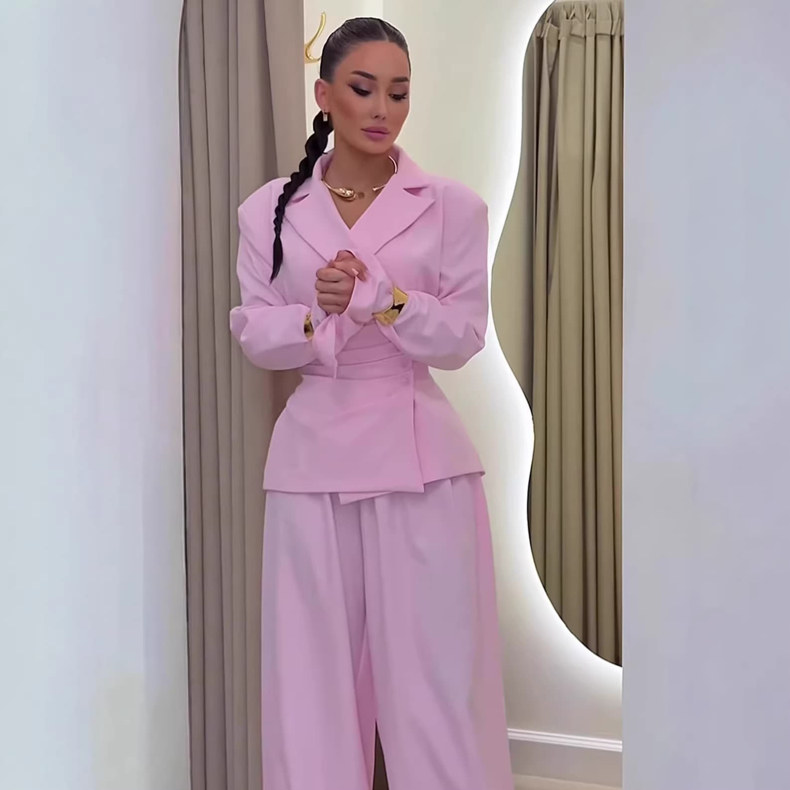 Cross-border European and American foreign trade women's clothing 2026 new solid color lapel long-sleeved single-breasted trousers casual temperament suit for women