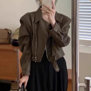 Brown PU Leather Jacket for Women 2026 Spring Autumn New Loose Hong Kong Style Petite Short Motorcycle Coat Top