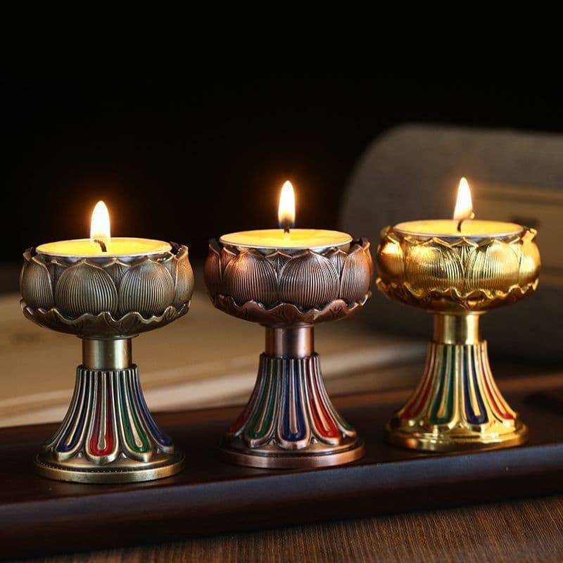 Alloy antique everlasting lotus candle holder for Buddhist butter lamp base