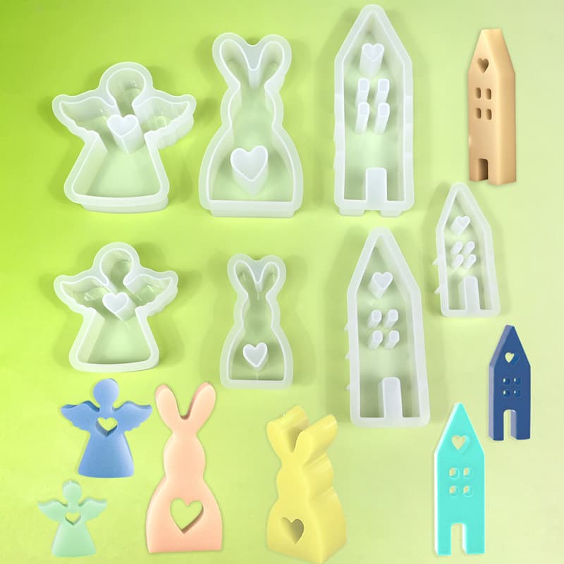 Easter Resin Lollipop Mold Large and Small Heart Rabbit House Angel Silicone Mold DIY Plaster Mold