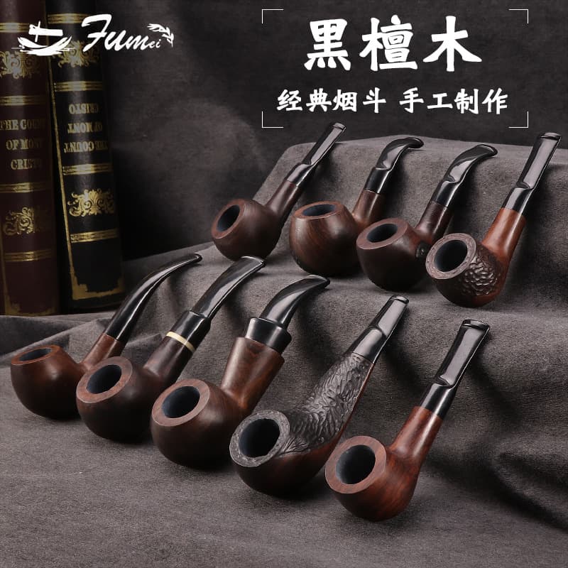 Ebony Solid Wood 9mm Activated Carbon Filter Pipe, Wooden Waxed No Paint Tobacco Bowl, Men's Practical Smoking Pipe
