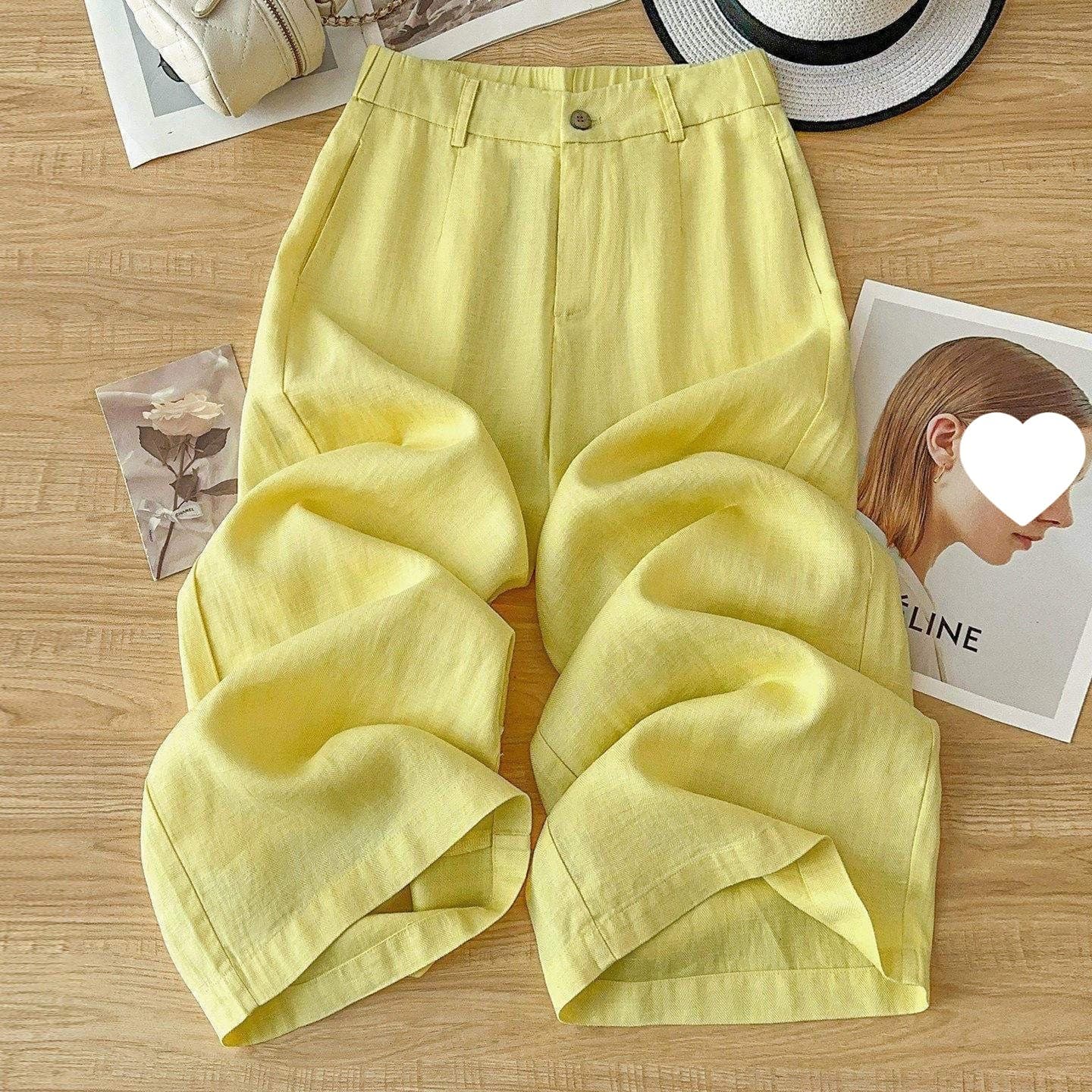 Old money style cotton and linen eight-point wide-leg pants for women 2026 new summer thin style petite narrow version nine-point wide-leg pants large size