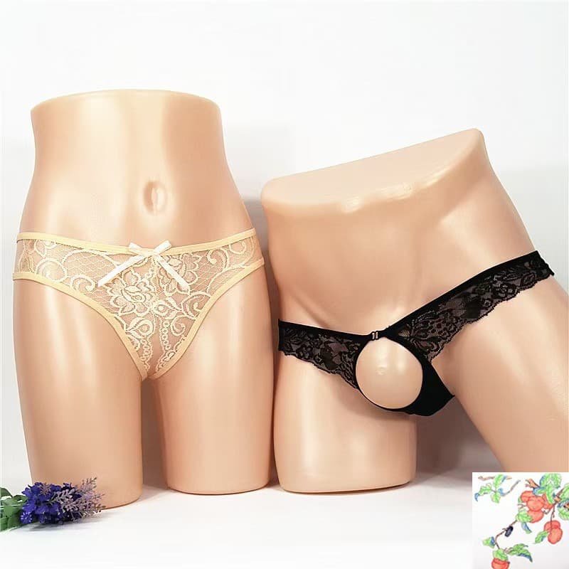 Factory Stock Couple Underwear, Sexy Two-Piece Flirting Set for One Man and One Woman, Easy-Off Open-Crotch Design, Insertable