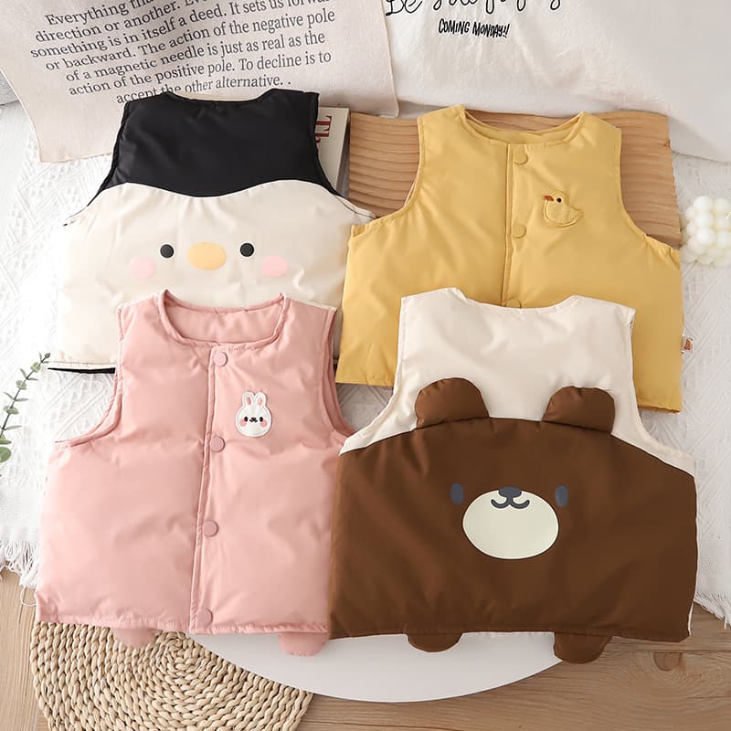 Toddler Down Vest Large Cartoon Button-Up Baby Vest Outdoor Warmth Bear Bunny Unisex New Winter