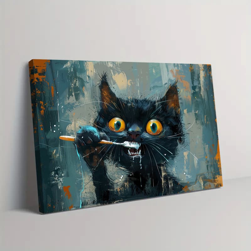 2026 New Cross-border Drop Shipping Very Interesting Black Cat Art Poster Canvas Wrapped Cross-border