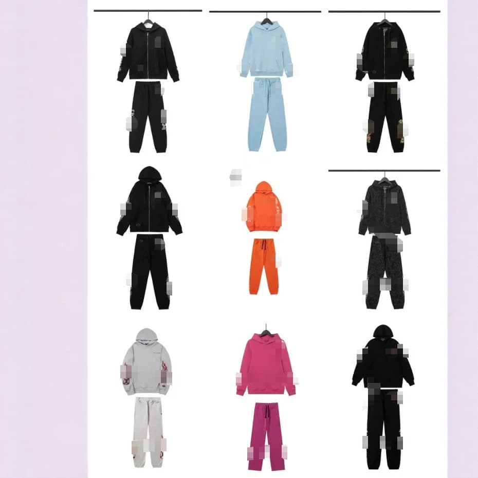 Chrome Heart Spring and Autumn New Printed Loose Hooded Pullover Sweatshirt and Sweatpants Set Unisex