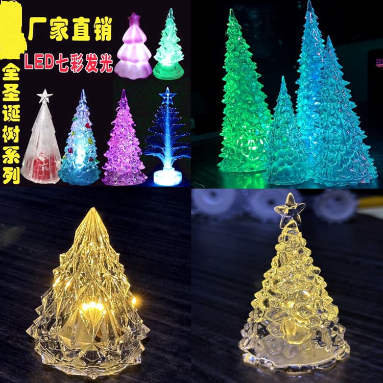 12.5cm Acrylic Transparent Rainbow Crystal Christmas Tree Night Light Flashing Five-pointed Star Iceberg Christmas Color Light