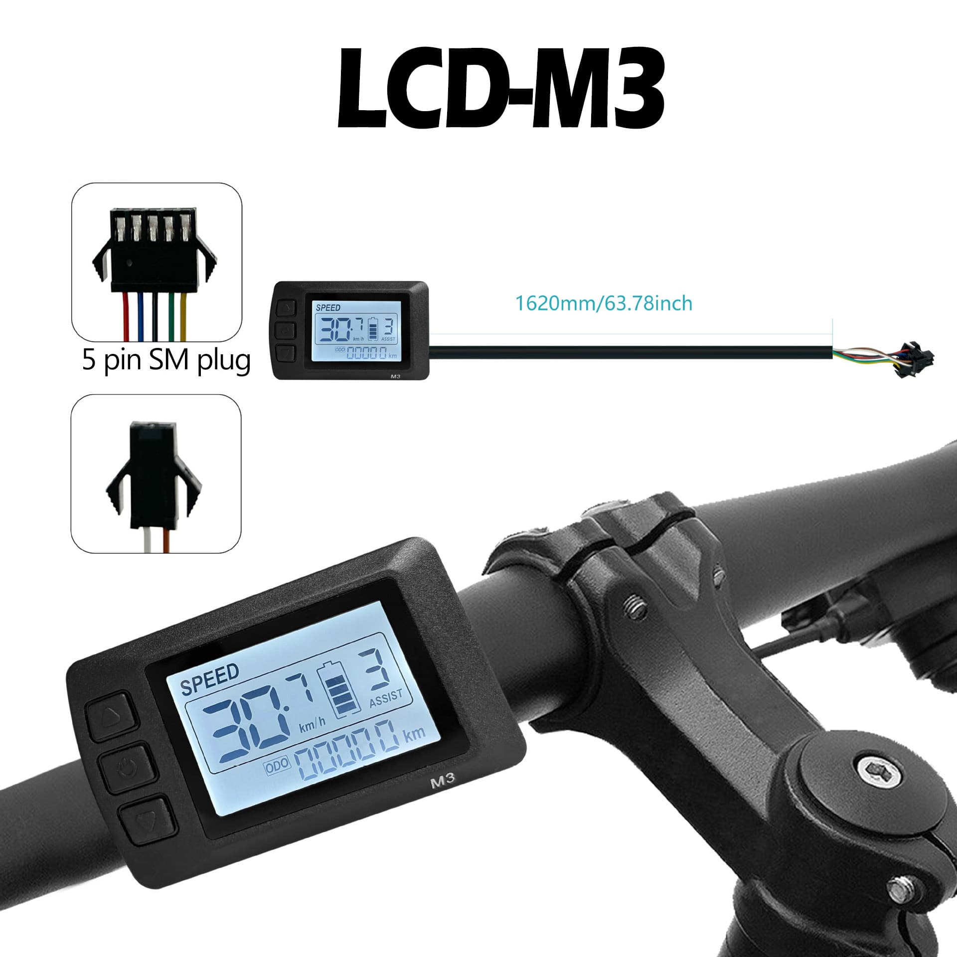 Mountain Bike Lithium Modification Accessories LCD-M3 Electric Scooter Smart LCD Meter/SM Connector