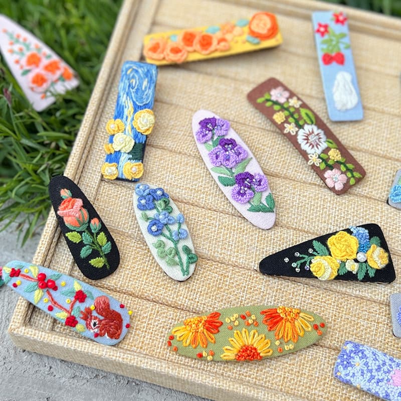 Lu Embroidery Hair Clip Material Kit, Embroidery Flower Needle Handmade Hair Clip, Waterdrop Duckbill Clip Hair Accessory, French Embroidery Silk Flower, Housewarming
