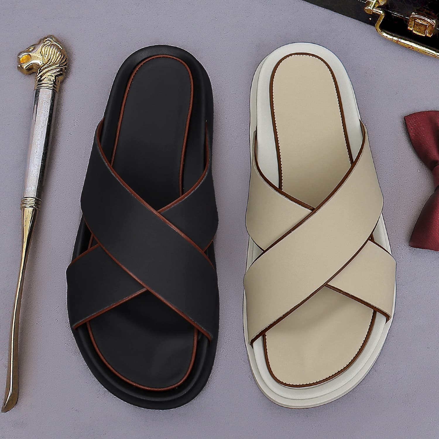 Korean Style New Cowhide Leather Slippers for Men, Genuine Leather Casual Fashionable Large Size Breathable Summer Leather Slippers