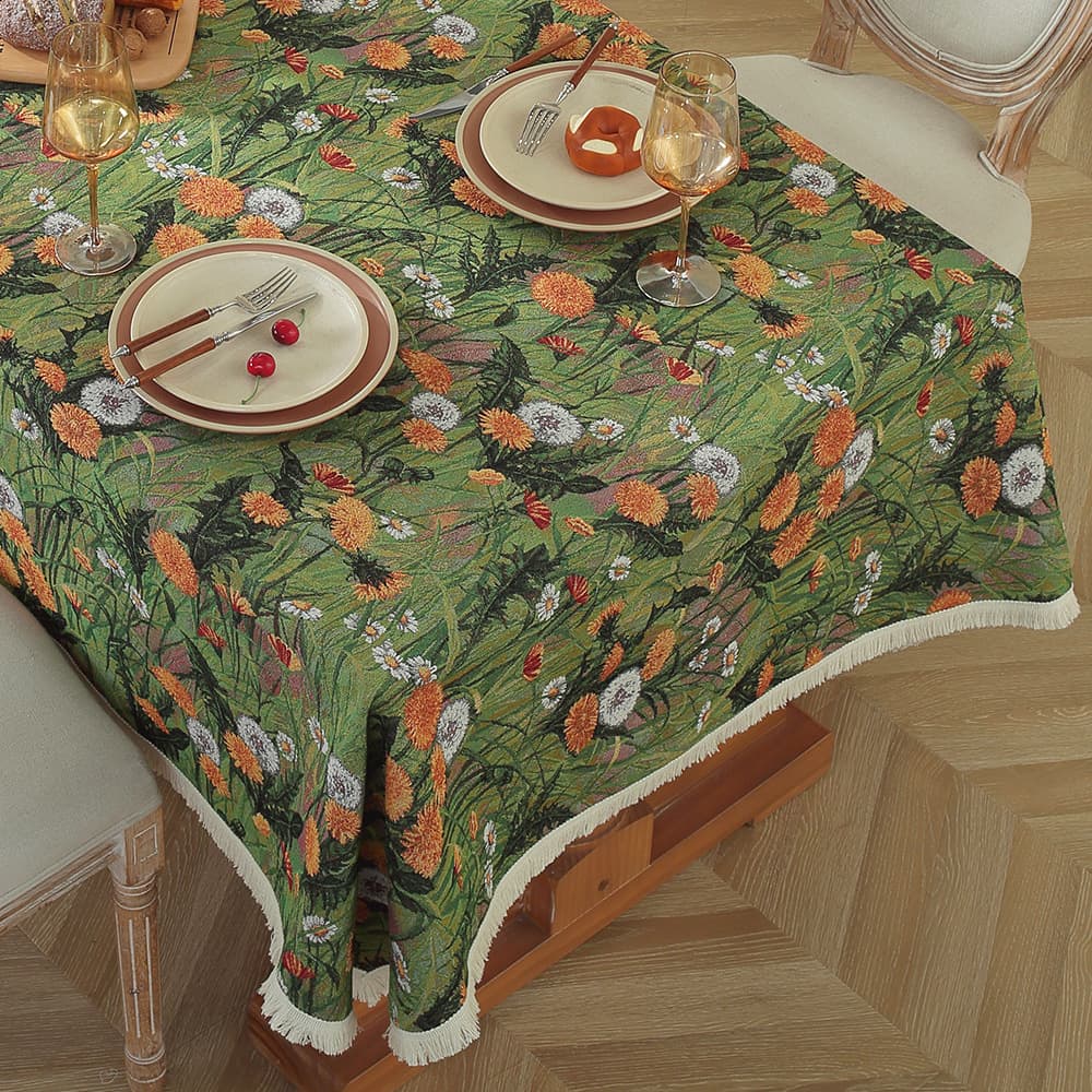 New retro oil painting style tablecloth TV cabinet cover American jacquard shredded cotton and linen cover cloth home rectangular tablecloth