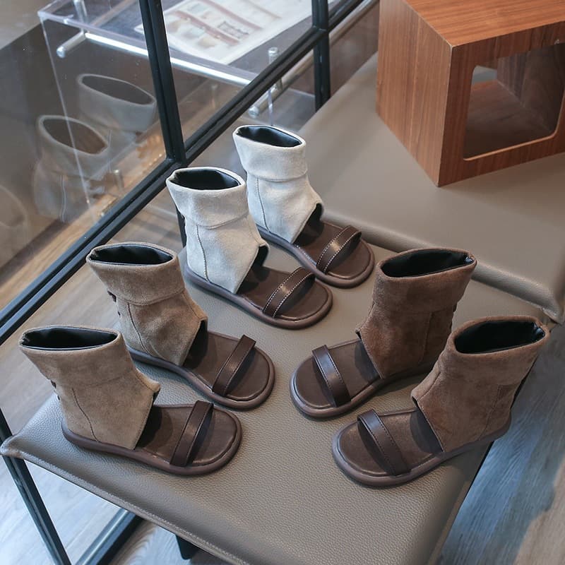 Girls Korean-style One-strap Roman Sandal Boots 2026 Summer New Retro Children High-top Fashion Sandals Princess Shoes