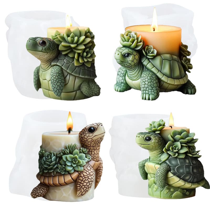 Succulent Turtle Aromatherapy Candle Silicone Mold DIY 3D Animal Turtle Flower Cylinder Candle Holder Decoration