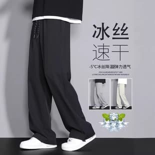 Men's Casual Pants Spring Autumn Straight Leg 2026 New Youth Loose Draping Long Pants Ice Silk