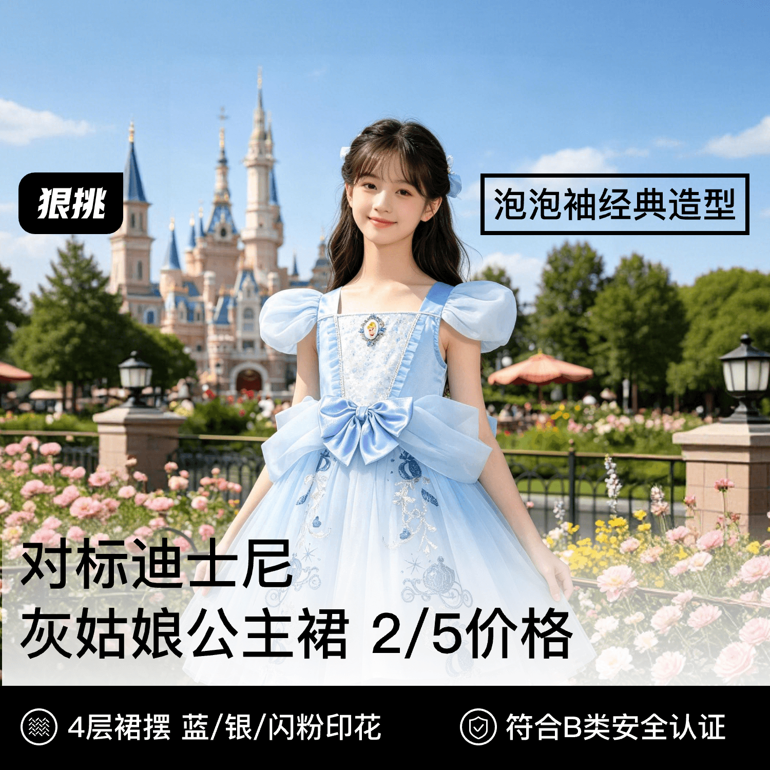 Cinderella Princess Dress for Girls Premium Princess Dress Summer Little Girl Court Style Birthday Dress Short Sleeve Puffy Dress Children's Dress