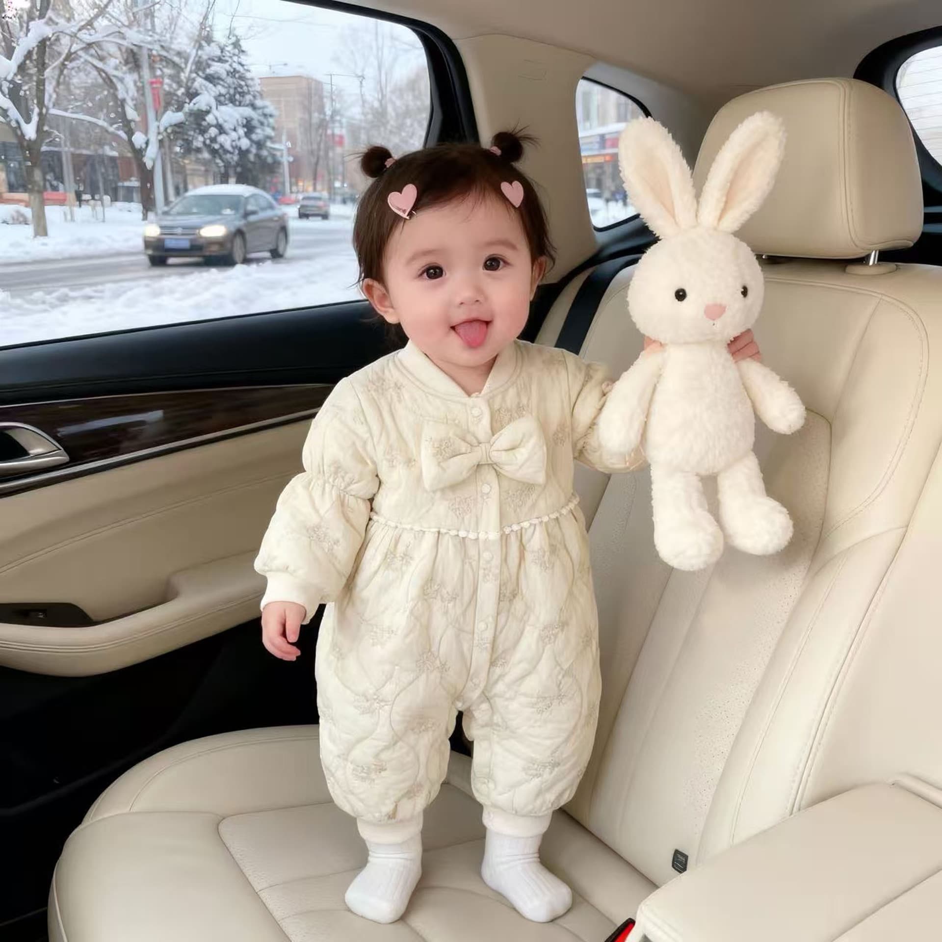 Ins Baby Clothes Winter Outfit for Girls, Quilted Romper, Thickened and Warm Crawling Suit, Newborn Princess Onesie