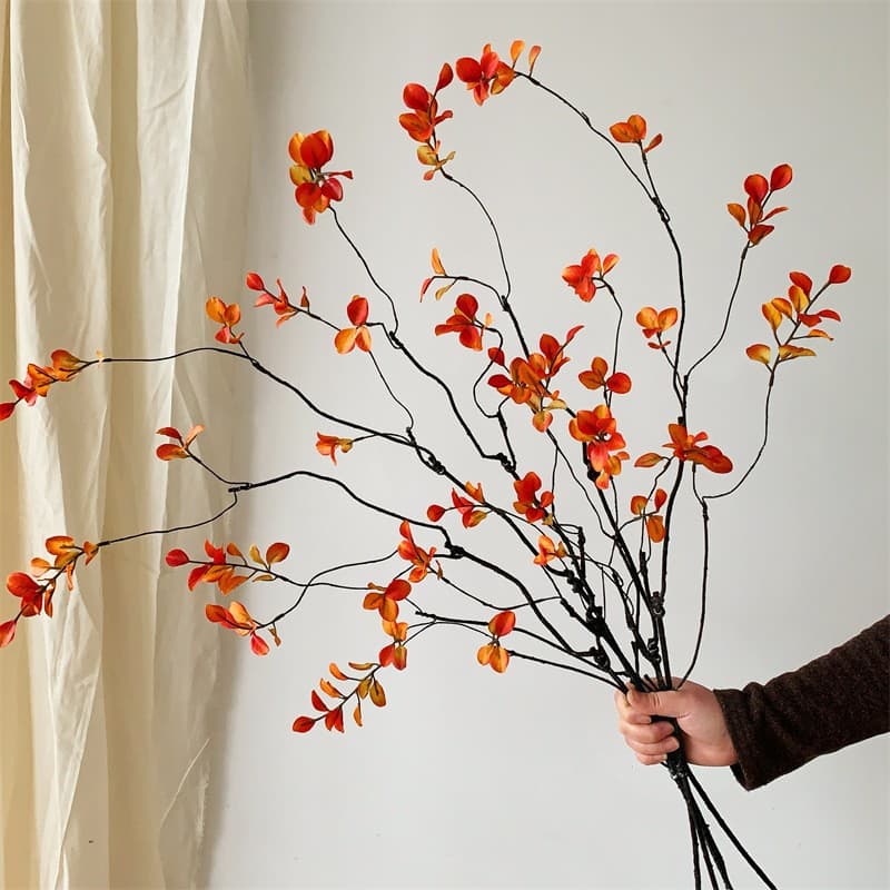 Artificial Autumn Red Maple Leaves, High-End Realistic Look for Living Room Flower Arrangement, Home Decoration, Artificial Greenery Scene Setup