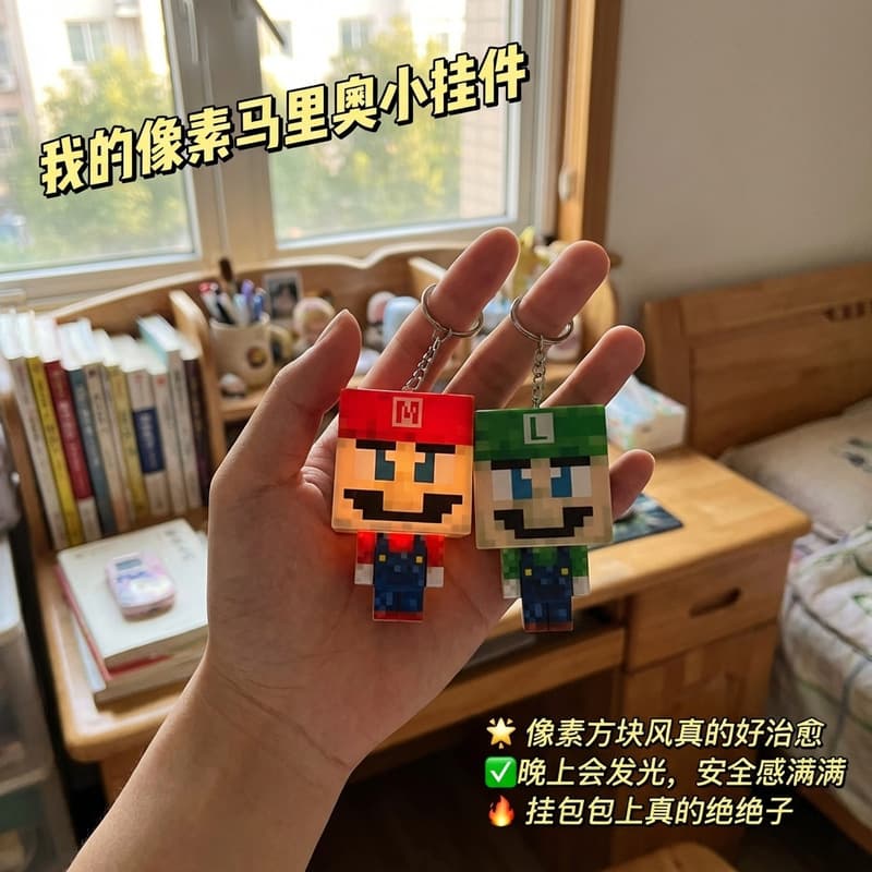 Minecraft Glowing Figure Keychain Mario Pixel Style Bag Charm Figure Doll