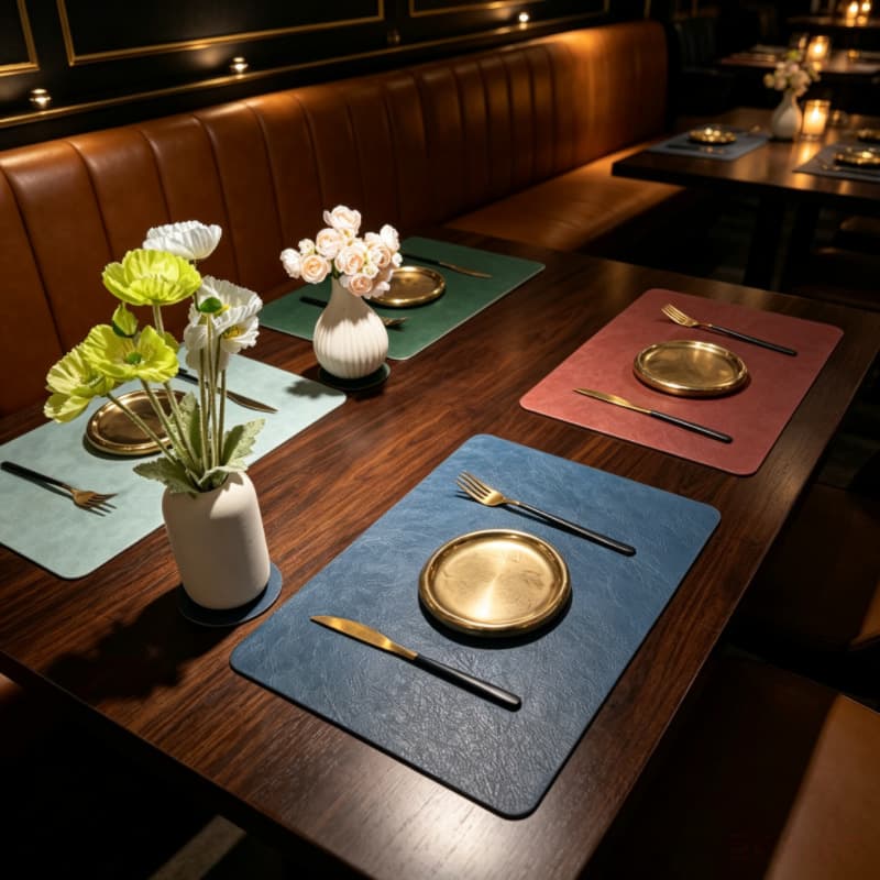 Factory Direct Cross-Border Cowhide Texture Double-Sided Insulation Mat Waterproof Dining Table Mat Durable Table Mat Leather Placemat Non-Slip