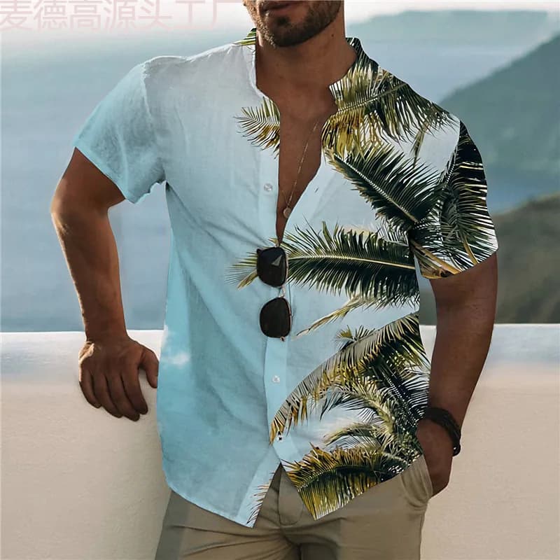 Cross-border Trade Summer New Plus Size Men's Casual Slim Fit Fashion 3D Print Short Sleeve Shirt