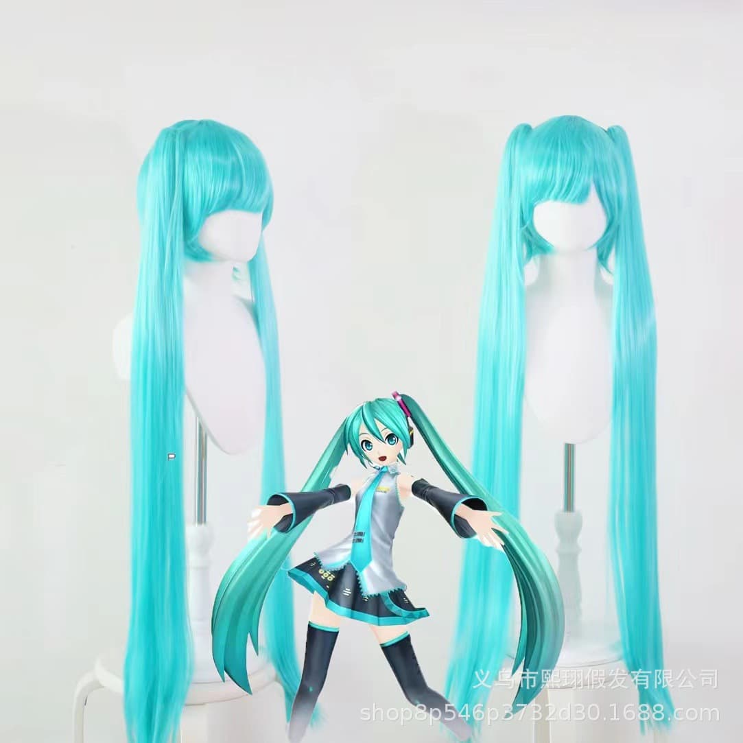 Lake Blue Synthetic Full Head Cosplay Wig Double Tail Anime Hairpiece Comfortable Simulation Long Hair for Any Skin And Face Type