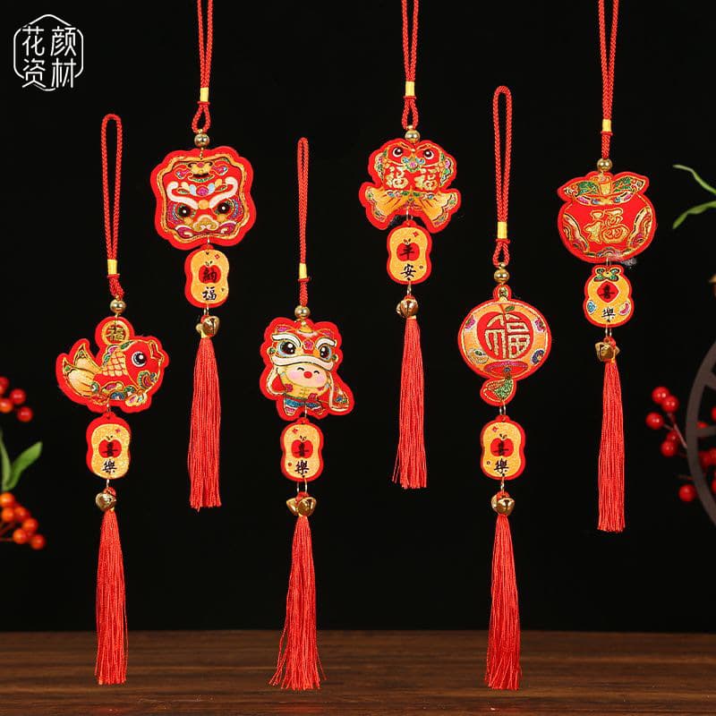 Huayan Materials New Year Door Handle Decoration Peace Hanging Ornament Festive Atmosphere Red Auspicious