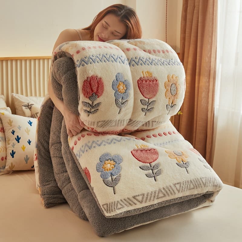 Snowflake Fleece Double-Sided Winter Quilt, Warm Lamb Fleece Blanket, Student Dorm Cotton Quilt Core, Spring/Autumn Quilt, Cross-Border Wholesale