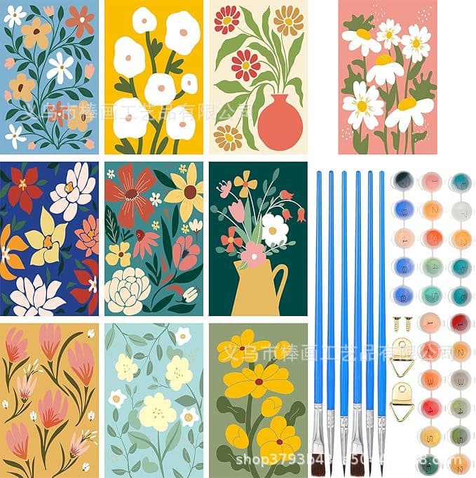 10-Piece Digital Paint Kit for Adults, Flower Paint by Numbers DIY Acrylic Painting Canvas Without Frame