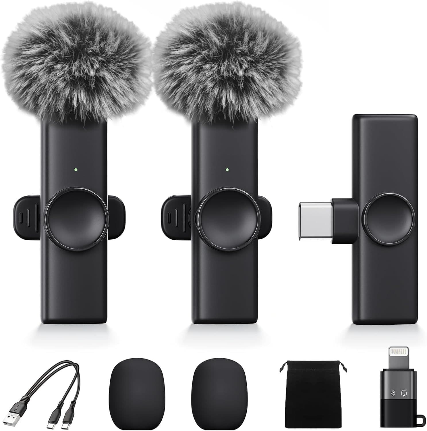 K11 Wireless Lavalier Microphone with Auto Noise Reduction for Video Live Streaming Interview, Phone Computer Recording Mic