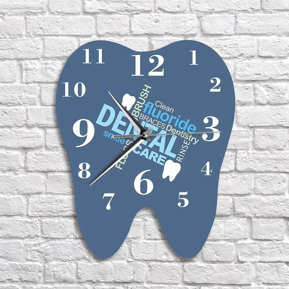 Dental Text Tooth-Shaped Wall Clock, Professional Dentist Decorative Clock for Clinic, Orthodontic Surgeon Gift